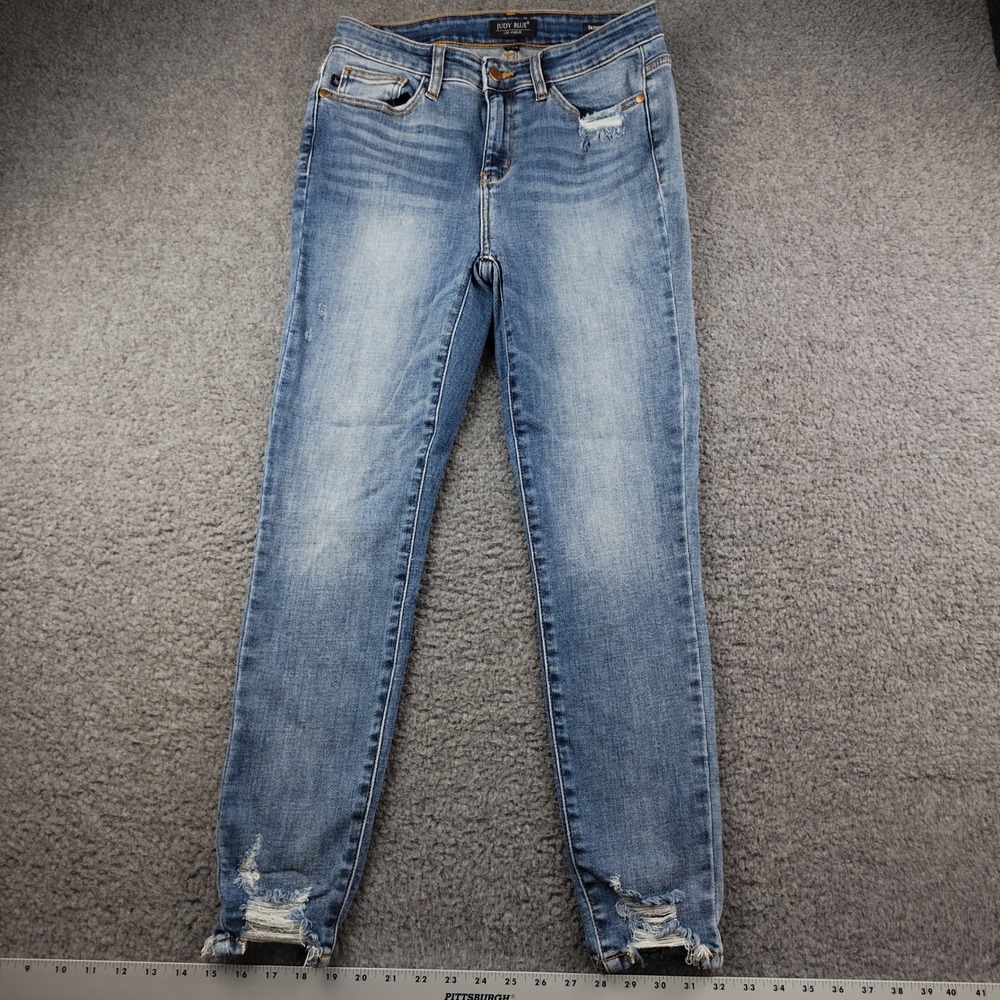 Judy Blue Jeans Sz 9/29 Skinny Fit Blue Distressed High Waisted EUC